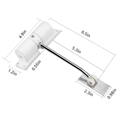 Heavy Duty Zinc Alloy Door Closer With Adjustable Spring Auto Close For Doors Up To 30 Kg White, Easy Install dimensions shown
