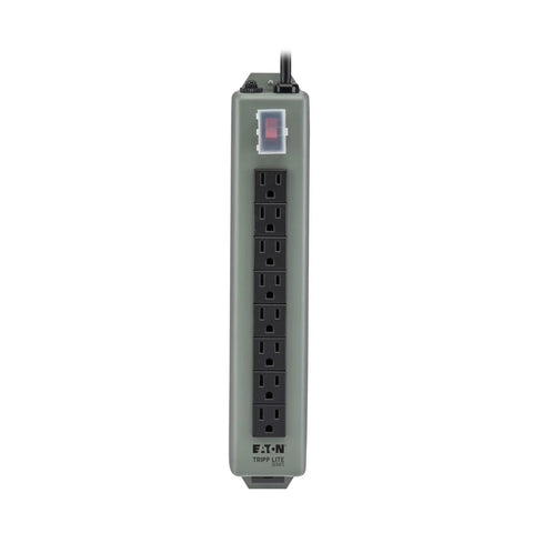 Front view of Heavy Duty 9 Outlet Power Strip with 15 Foot Metal Extension Cord, designed for industrial garage and shop settings UL24CB-15 Ready.