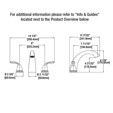 Technical drawing of Refurbished 2-Handle Deck Mount Roman Tub Faucet In Polished Chrome With Like New Performance Tested And Certified