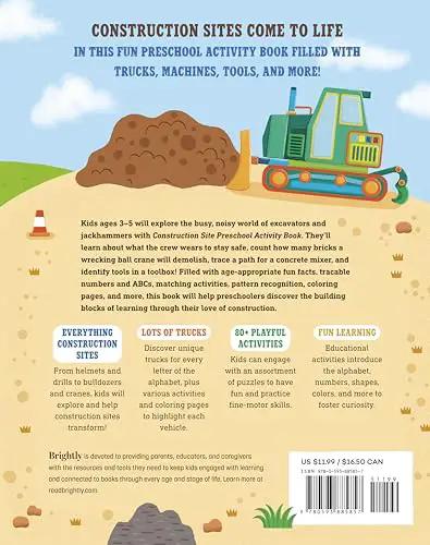 Back cover of Busy Preschool Builders Learn With Trucks Tools And Mighty Machines In A Fun Construction Site Activity Book