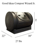 Front view of Compost Wizard Jr 7 Cu Ft Outdoor Garden Compost Bin with wheels, handles, BPA-free polyethylene, 12 inch lid, dual tumbler.