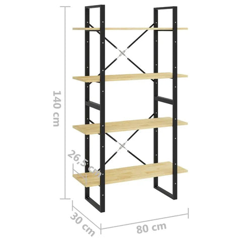 Four-Tier Book Cabinet With Solid Pine Wood Bookshelf And Metal Frame, Industrial Display Shelf, Dimensions 11.8 X 31.5 X 55.1 Inches