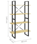 Durable Solid Pine Wood 4 Tier Book Cabinet Shelf With 31.5x11.8x55.1 Inches Of Storage in industrial style with dimensions