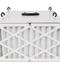 Heavy Duty Ceiling Air Filtration System With Remote Control Three Speed Dust Collector And Dual Stage Carbon Filter For Garage Workshop Air Scrubber Kicking Serious Sawdust And Shop Grit White Powerhouse front view with handle and removable filter.
