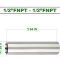 Stainless Steel Pipe Fittings Two Pack 1/2 Inch NPT Female To 1/2 Inch NPT Female Nipple Four Inch Length 304 Stainless Cast Pipe Connector