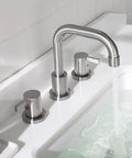 Two Handle Widespread Bathroom Faucet In Brushed Nickel With Metal Pop Up Drain, cUPC Certified, Quick Connect Supply Lines Included