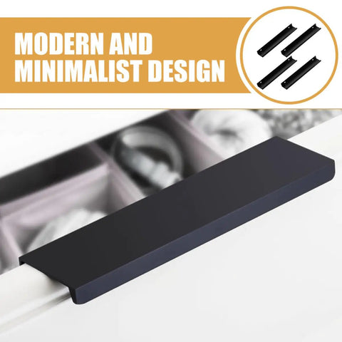 Matte Dark Hidden Cabinet Drawer Pulls 4 Pack, 200mm Extended Kitchen And Wardrobe Door Handles, Modern Minimalist Design