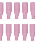 Ceramic Nozzle Set for MB15 and 15AK MIG Welding Torch, Gasless Flux Core Ready, 10 Pack showing pink nozzles horizontally aligned