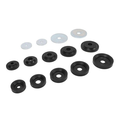 Heavy Duty Sheet Metal Dimple Die Set With Carbon Steel Dies And Flared Holes Backing Discs arranged on white background