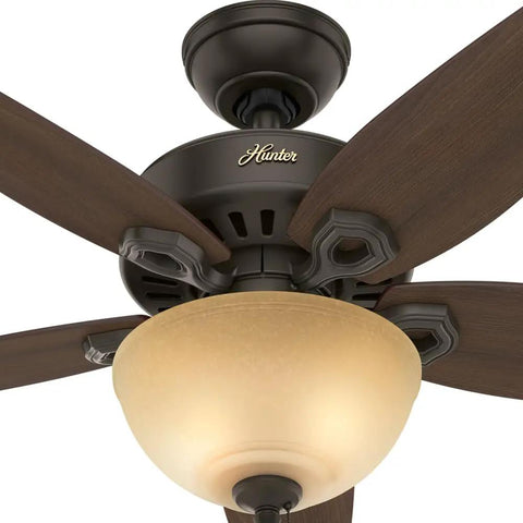 42 Inch Indoor Ceiling Fan With LED Light In Bronze, Pull Chain Operation, Five Blades, Standard Ceiling Mount Closeup