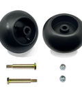 Heavy Duty Deck Rollers With Solid Shoulder Bolts And Lock Nuts For Zero Turn Mowers And Riding Tractors Ultra Smooth Gliding Wheel Repair Kit For Yard Hustlers Everywhere, package includes two black wheels and hardware.