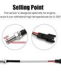 Universal Digital Engine Temperature Gauge With 10mm Or 14mm Probe Adapter, close-up of 5mm threaded sensor and black connector