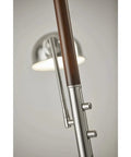 Close-up of Lexington 71 Inch Two Light Floor Lamp in Walnut Finish With Up Lighting Alabaster Glass Dome Shade and Adjustable Reading Light