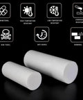 White PTFE Round Rod 1/2-Inch Diameter And 12-Inch Length, 2 Pack shown with corrosion resistance icons
