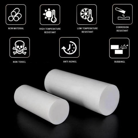 White PTFE Round Rod 1/2-Inch Diameter And 12-Inch Length, 2 Pack shown with corrosion resistance icons