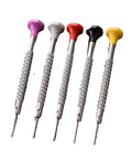 Watch Repair Screwdriver Kit With Color Coded 3 Piece And 1 Piece Set for Movements, stainless steel, five screwdrivers on display