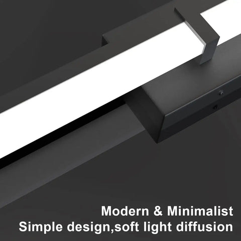 Close-up of Black 24 Inch LED Vanity Light Fixture Over Mirror Sleek Modern Bath Bar With White 6000K Daylight Glow easy install.