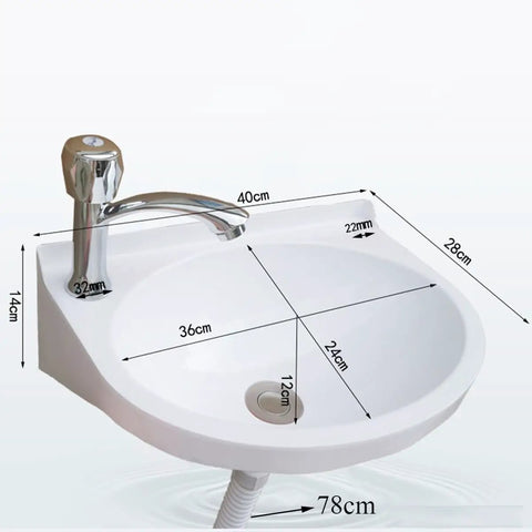 Wall Mount Bathroom Sink 40x28x14cm - Modern Oval Cactus Vessel Basin with 78cm Waste Set for Stylish Cloakroom & Vanity Cabinet - Elegant White Design, showing dimensions and tap.