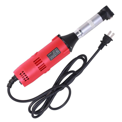 Corded die grinder with red plastic body, black grip and silver collar, 550W, side view