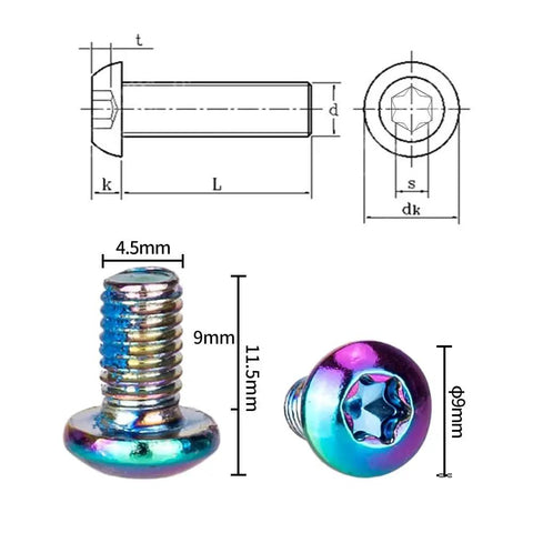 Colored bolts with dimensions for 220mm Bike Disc Brake Rotor Thickened To 2.3mm With Rapid Heat Dissipation, Vented, Heavy Duty