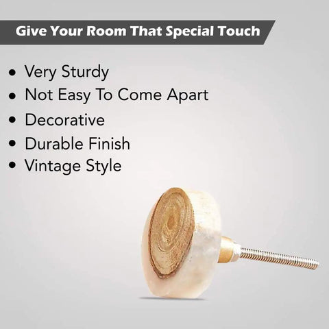 Set Of 8 Round Wooden Knobs Brushed Contemporary Cabinet Hardware Finger Pull Kit For Kitchen Cupboards Drawers Doors White And Brown Finish Durable Handcrafted Quality close up with screw