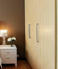 Weathered Nickel Zinc Alloy Cabinet Handles on bedroom wardrobe, 10 Inch Hole Center, rustic look with lamp, nightstand in view
