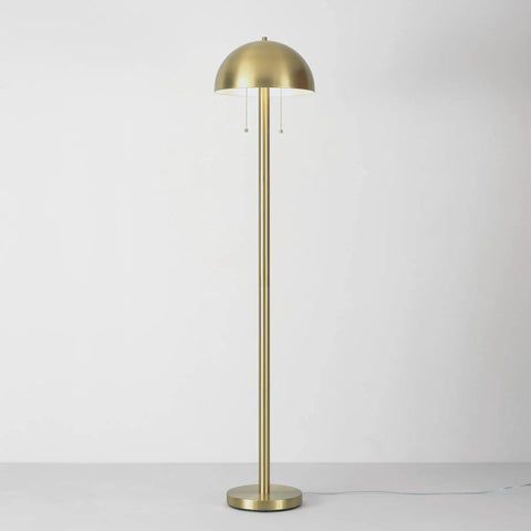60 Inch Two Light Floor Lamp in Matte Brass Finish With Dome Shades for Vintage Glam Style, Dual Pull Chains, E26 Base