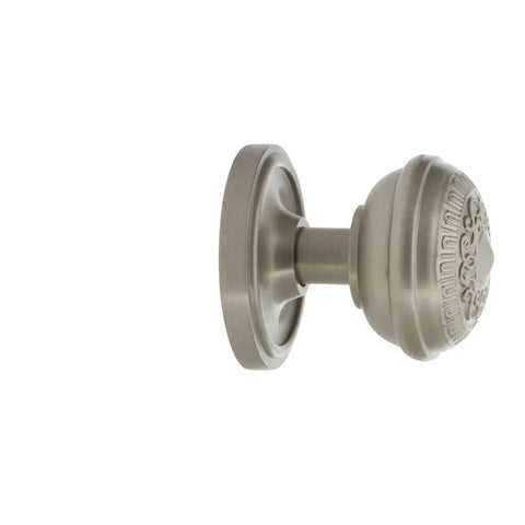 Side view of Classic Rosette With Egg And Dart Round Door Knob For Vintage Or Modern Doors, elegant antique style hardware