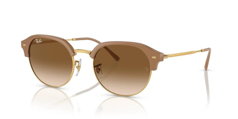 RB4429 Dope Round Sunglasses With Beige On Gold Frame And Clear Gradient Brown Lenses, 53mm UV Protection, Peaked Edges