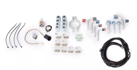 Universal Under Dash AC Kit With Evaporator And Compressor For Vintage Cars 12V components including fittings and wiring harness