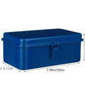 Premium Badass Heavy Duty Steel Toolbox With Secure Locking Lid For Garage Workbench And Car Trunk Storage shown in blue, dimensions 20cm x 7cm x 5.1in.