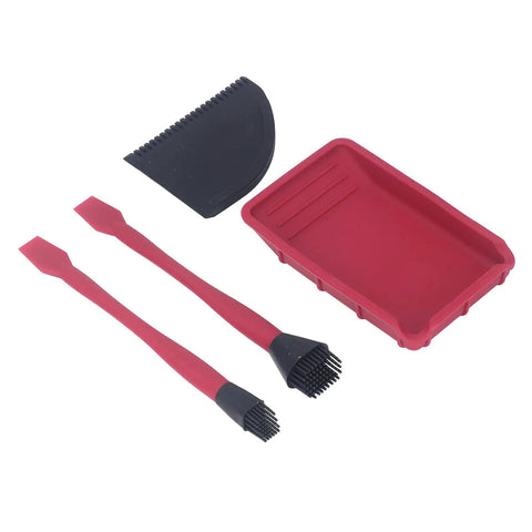 Silicone Glue Kit For Woodworking DIY Ready With Dual Head Spreader And Applicator, 2 Brushes, 1 Comb, And 1 Tray Set Displayed