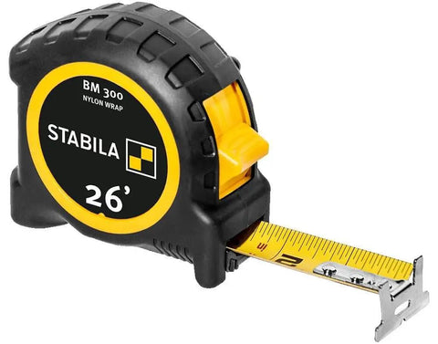 Pocket Tape Measure With Double Sided Inches And Centimeters, 26 Feet, Shock Resistant ABS Case, Soft Grip Handle, Easy Brake Button
