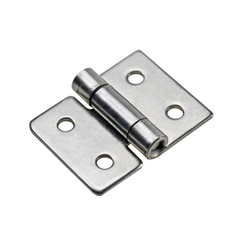 Stainless steel damping torque small hinge with two flat mounting plates and screw holes.