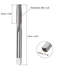 3 Piece Metric Hand Tap Set M8 X 1.25 Taper Plug Bottom Screw Taps High Speed Steel with 25mm thread size, 72mm length.