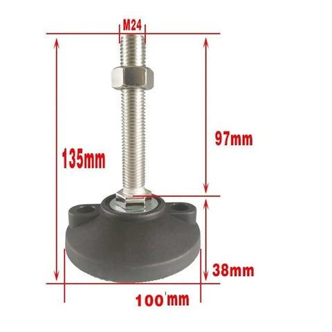 Heavy Duty Adjustable Leveling Feet Six Pack M16 M20 M24 Thick Carbon Steel Machine Pucks with M24 threaded lift.