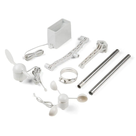 All In One Weather Meter Kit For DIY Weather Station With Analog Wind Vane, Cup Anemometer, Tipping Bucket Rain Gauge displayed.