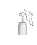 Professional Manual Pneumatic Paint Sprayer With Hella Adjustable Wide Fan Pattern For Smooth Auto Touch Ups And Precision Painting Tasks Lightweight Ergonomic Design For All Day Use, silver paint gun with white canister