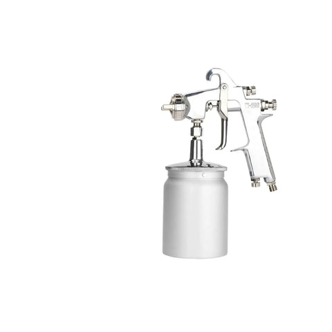 Professional Manual Pneumatic Paint Sprayer With Hella Adjustable Wide Fan Pattern For Smooth Auto Touch Ups And Precision Painting Tasks Lightweight Ergonomic Design For All Day Use, silver paint gun with white canister