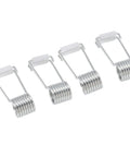 Four stainless steel self closing cabinet door hinge closers with a 2 cm gap for kitchen, bath, and bedroom use.