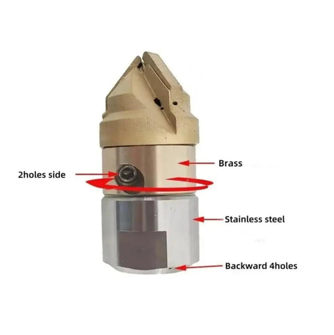 Heavy Duty Pro Grade High Pressure Rotating Roots Cutting Nozzle For Sewer Drain Cleaning, Stainless Steel Drill Head With M22 Connection, 15 LPM Flow, Multi Directional Water Outlets Cleans Entire Pipe Walls brass and stainless steel body