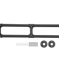 Heavy Duty U Shaped Stair Handrail Floor Mounted Galvanized Steel Support Rail with fixtures and screws laid out on white background.