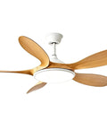 YPDJVLTI Ceiling Fans Lights 46-56Inch LED Fandelier with wooden blades and integrated light, suspended from the ceiling.