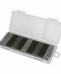 Double Edged High Speed Steel Planer Blades Reversible Jointer Knives Pack Of Ten in clear case, ideal for woodworking replacement parts.