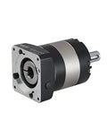 Heavy Duty Round Flange Planetary Gearbox Delivers Rock Solid Torque Conversion With Ultra Low Backlash For Motor Reducer Projects And Knockout Smooth Cruising At Four To One Ratios In Red, showing gearbox side angle.