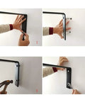 Hefty Hold Rock Solid L Shaped Wall Brackets For Corner Shelves installation steps showing secure mounting for heavy support.