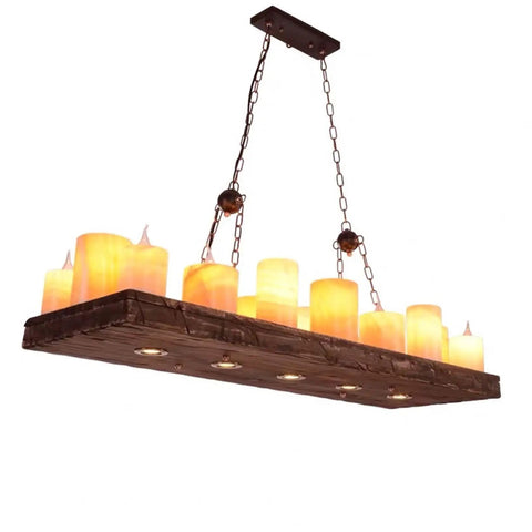 Killer Industrial Pendant Light Wrought Iron Wood Chandelier with hanging candles, 118 by 40 cm, stylish bar or hotel decor.