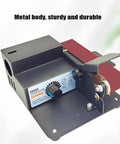 Mini Belt Grinding Machine With Stepless Speed Control For Rust Removal Polishing Engraving And Derusting Durable Sanding Tool close-up of metal body and adjustable speed knob.
