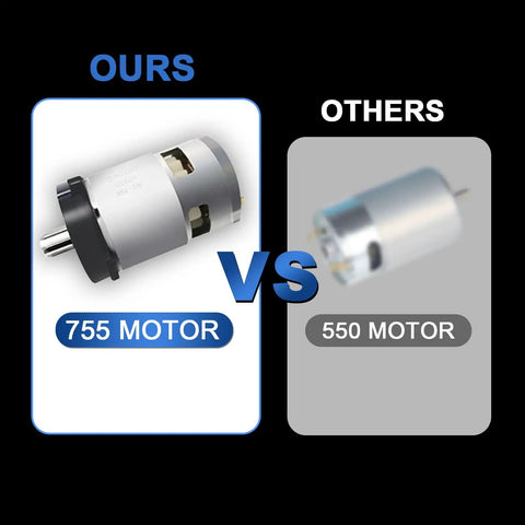 Comparison of 755 motor vs 550 motor, highlighting 20V Max Electric Drill Tool Combo Kit 5 In 1 Multi Head Power Drill Set motor strength