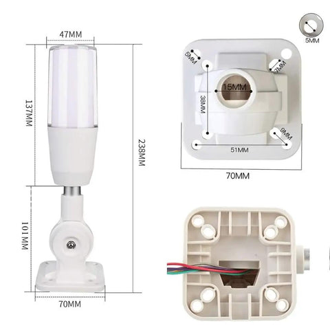 Industrial Signal Tower Light With Three Color LEDs Red Yellow Green 24V DC 100dB Buzzer Alarm Folding 180 Degree Lamp dimensions